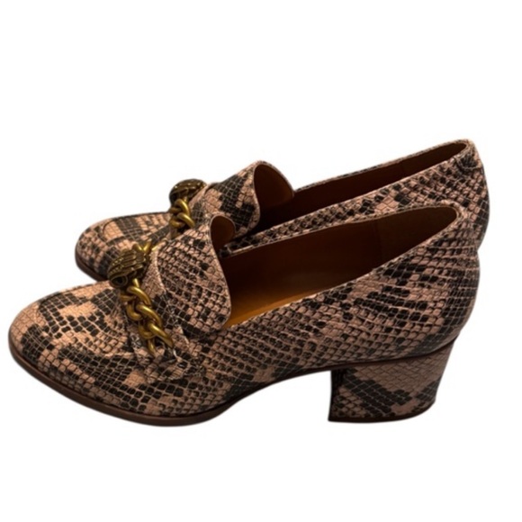 Kurt Geiger Snake Print Loafers with Gold Chain - Picture 2 of 3